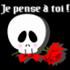Squelette et rose "Je pense � toi"