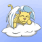 Chat ail� sur fond bleu