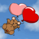 Nounours emport� par des coeurs