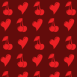 Motif "Coeurs et cerises" fond rouge